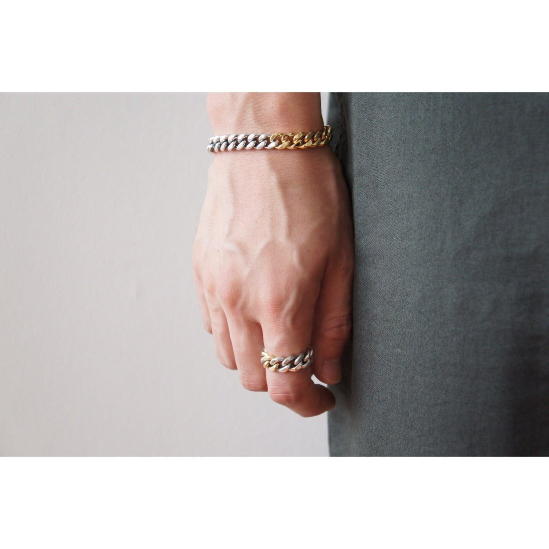 silver925 シルバー925 K18 イエローゴールド Combination コンビネーション Curb Chain カーブチェーン Ring 着用