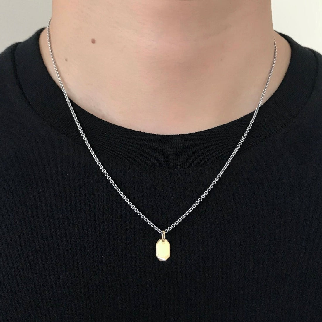 silver 18K Anchor Chain Necklace Crystal Charm ネックレス 着用