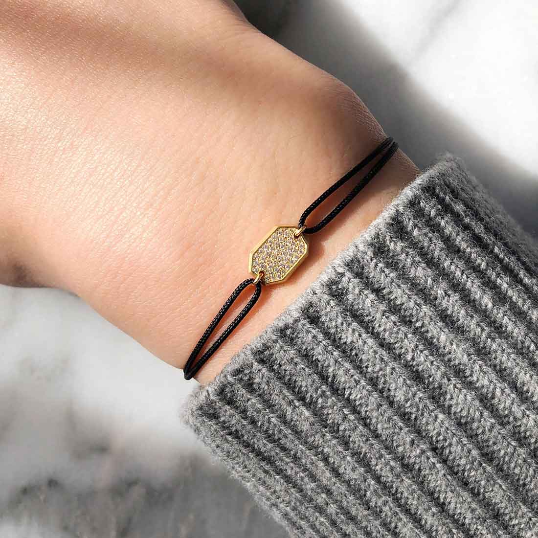 18K イエローゴールド ダイア diamond Crystal クリスタル Cord Bracelet コードブレスレット 着用