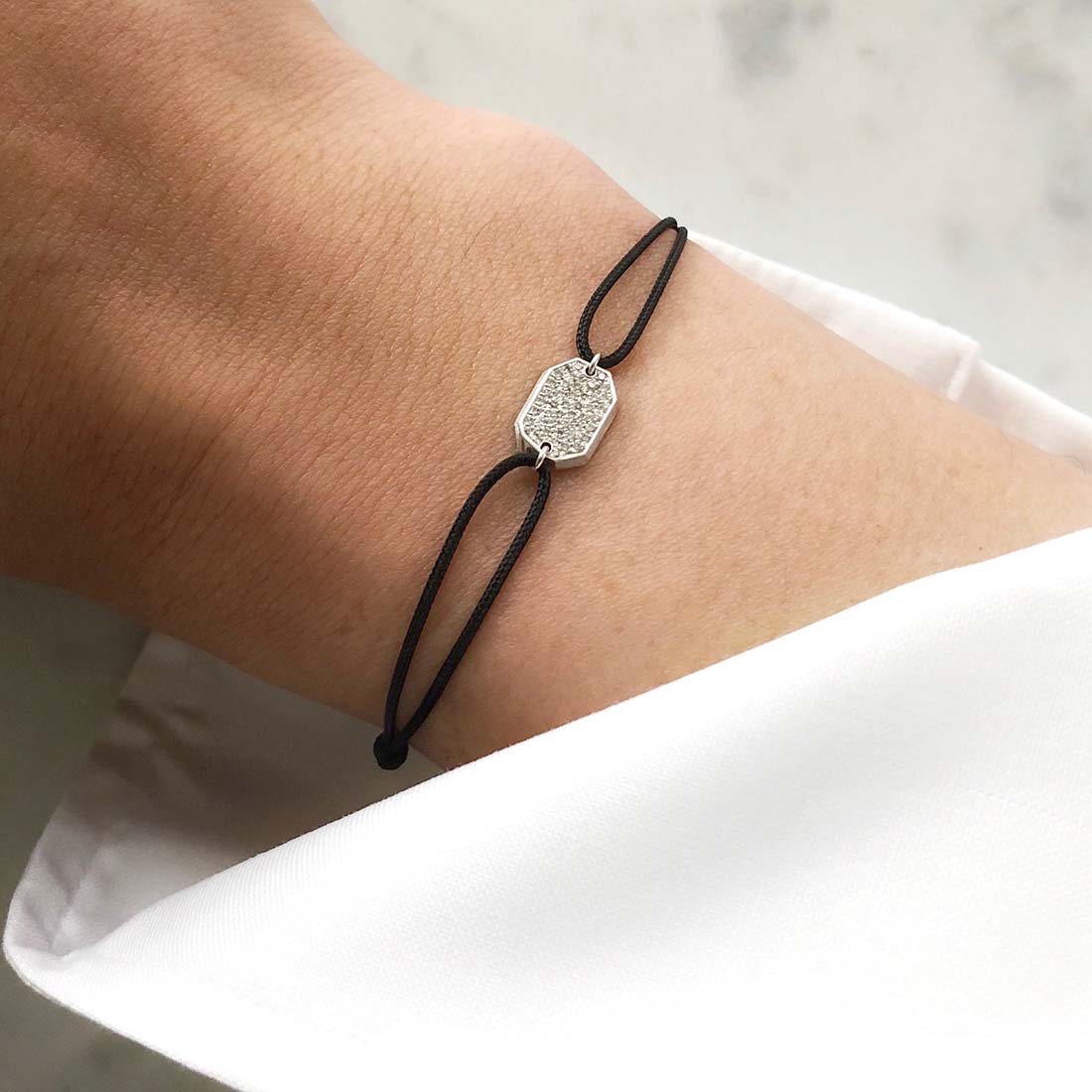 18K ホワイトゴールド ダイア diamond Crystal クリスタル Cord Bracelet コードブレスレット 着用