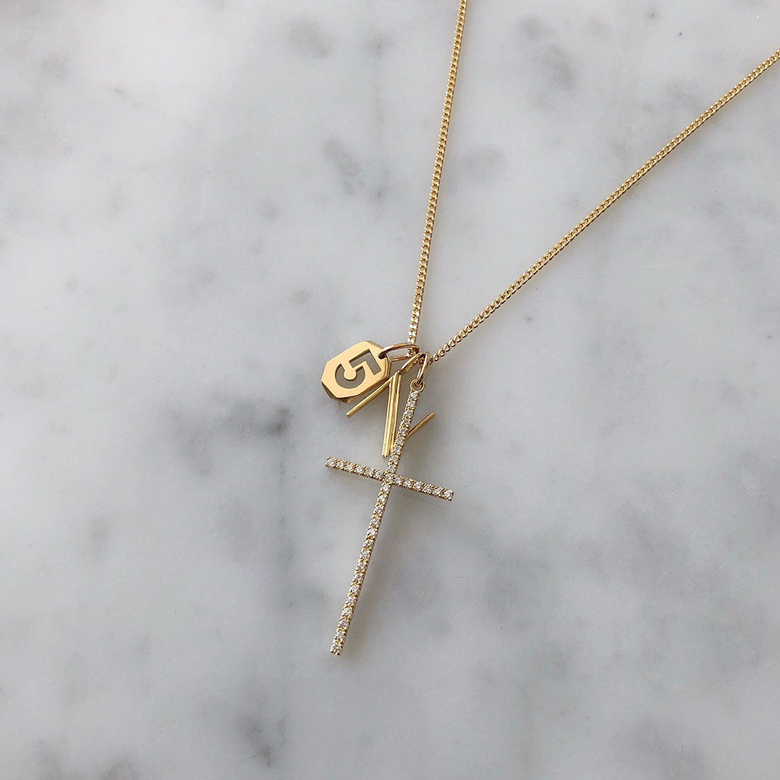 18K Diamond ダイアモンド Cross クロス Charm チャーム イエローゴールド