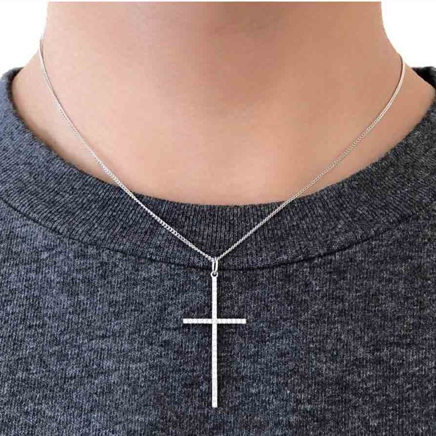 18K Diamond ダイアモンド Cross クロス Charm チャーム ホワイトゴールド 着用