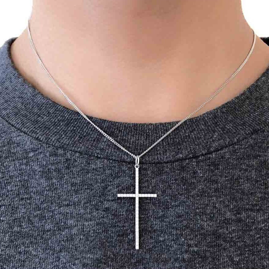 18K Diamond ダイアモンド Cross クロス Charm チャーム ホワイトゴールド 着用