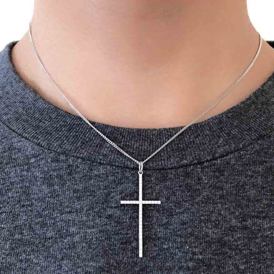 18K Diamond ダイアモンド Cross クロス Charm チャーム ホワイトゴールド 着用