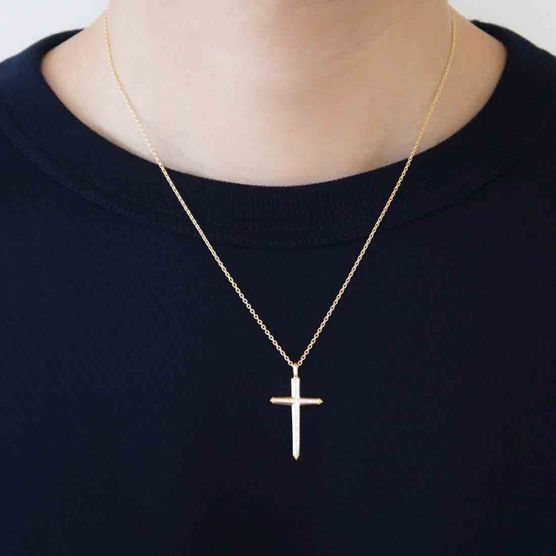 18K イエローゴールド ダイア クロスネックレス Diamond Crystal クリスタル 着用