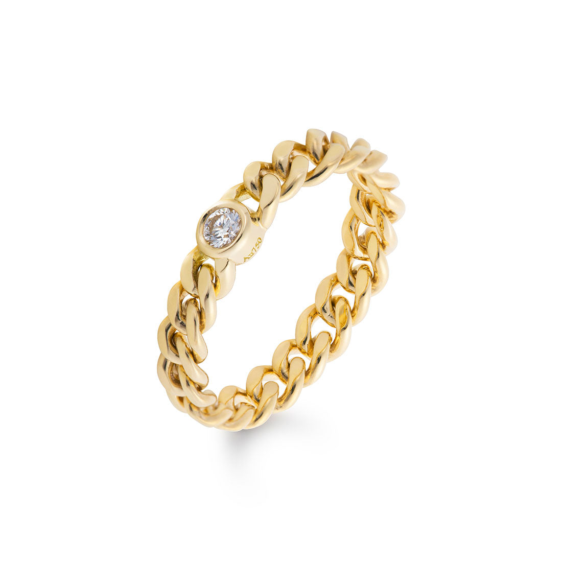 18K イエローゴールド Curb Chain カーブチェーン Ring チェーンリング diamond ダイア