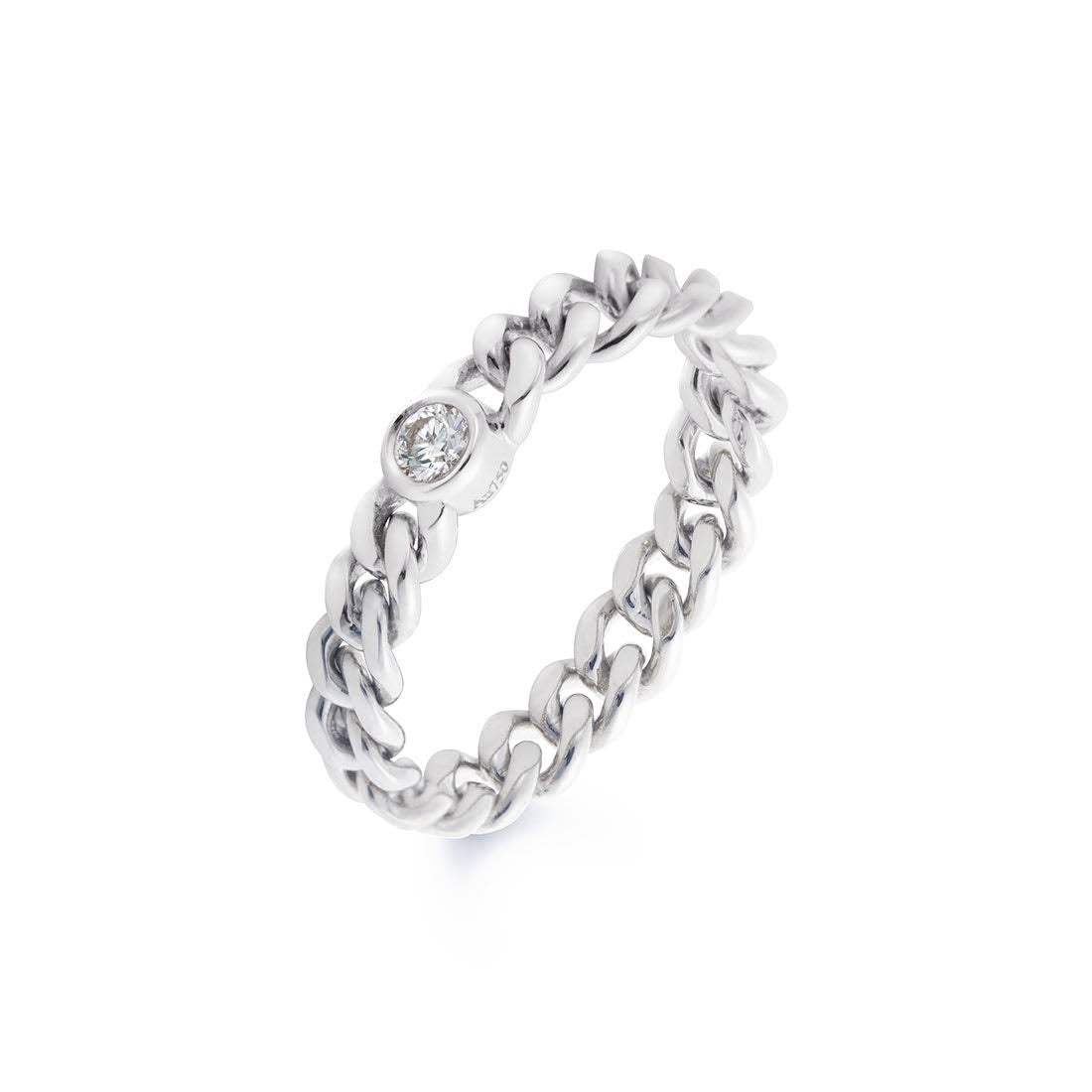 18K ホワイトゴールド Curb Chain カーブチェーン Ring チェーンリング diamond ダイア