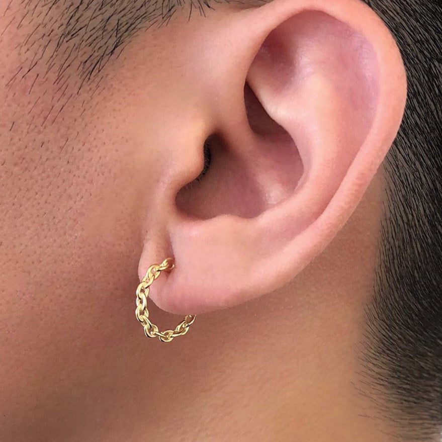 18K Anchor Chain 片耳ピアス フープピアス 着用 Mサイズ