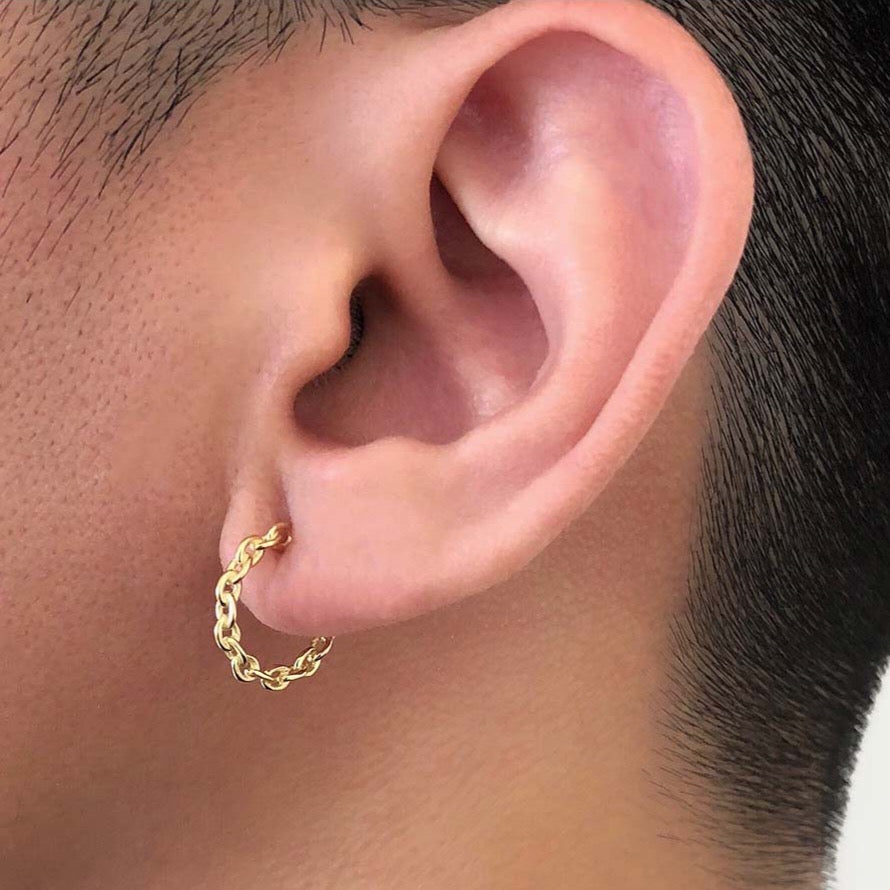 18K Anchor Chain 片耳ピアス フープピアス 着用 Mサイズ