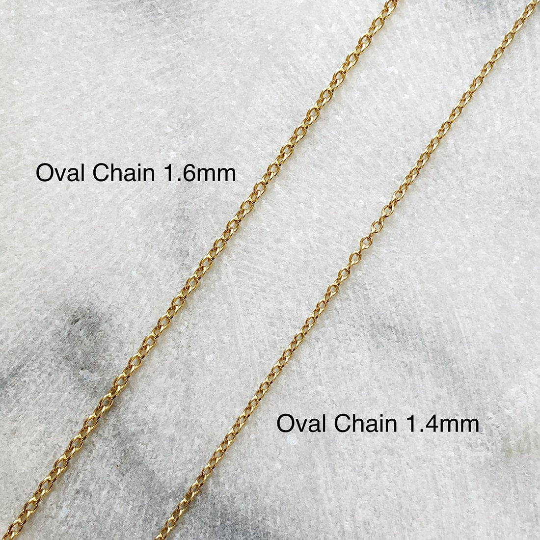 18K Necklace Oval Chain ネックレス オーバルチェーン 太さ比較写真