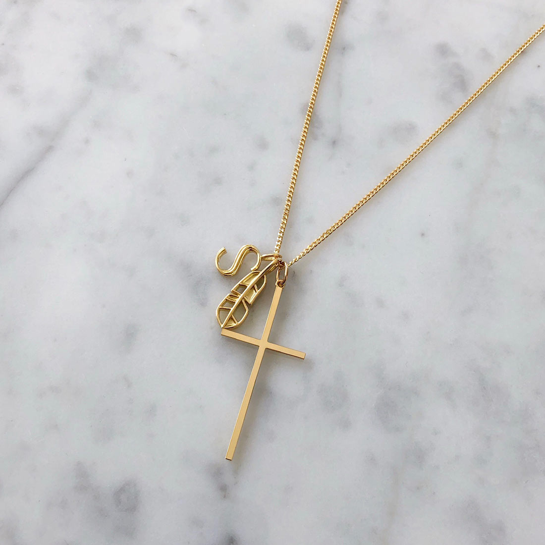 18K イエローゴールド 片耳ピアス イエローゴールド Cross クロス Charm チャーム コーディネート