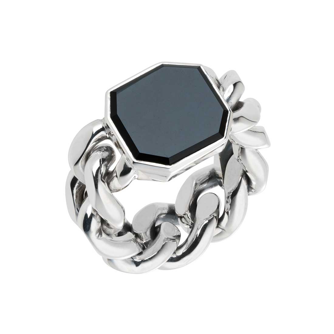 silver シルバー925 Ring チェーンリング Curb Chain カーブチェーン Onyx オニキス