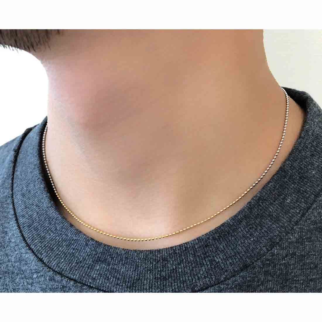 18K Pt Ball Chain Combination Necklace ボールチェーンネックレス プラチナ イエローゴールド 着用 45cm