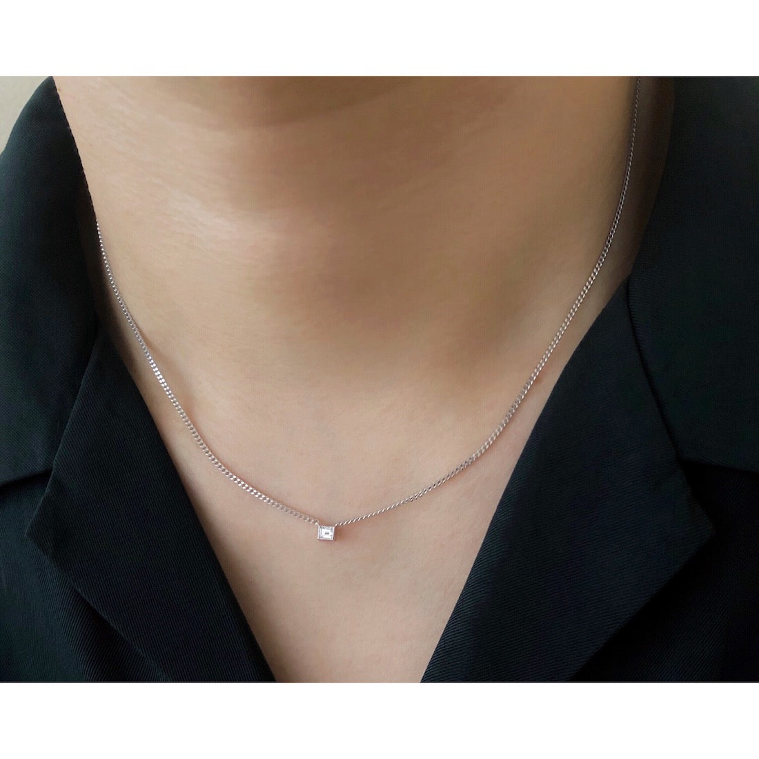 18K ホワイトゴールド Curb Chain カーブチェーン Necklace ネックレス Diamond ダイア 着用