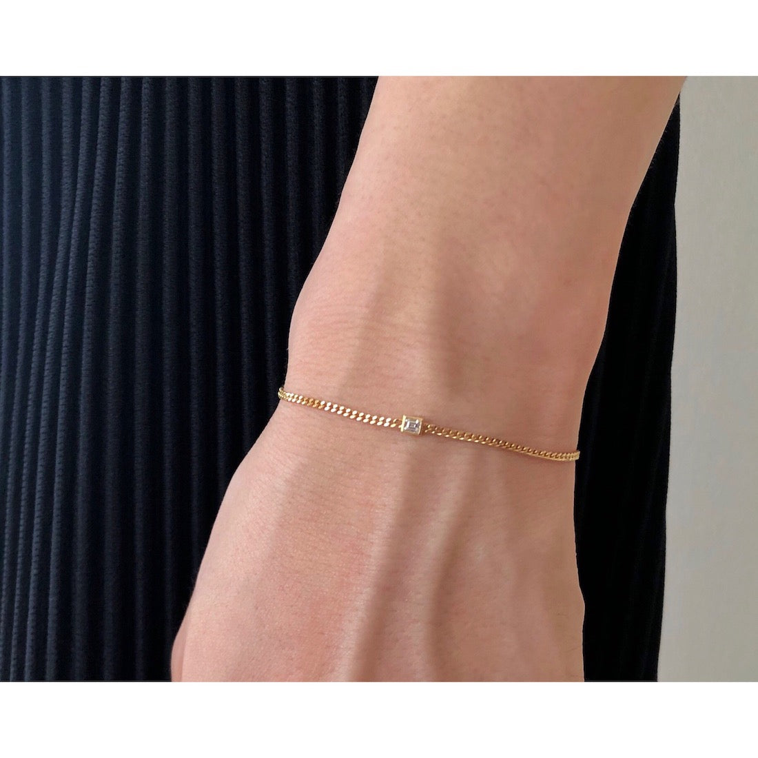 18K イエローゴールド Curb Chain カーブチェーン Bracelet ブレスレット Diamond ダイア 着用