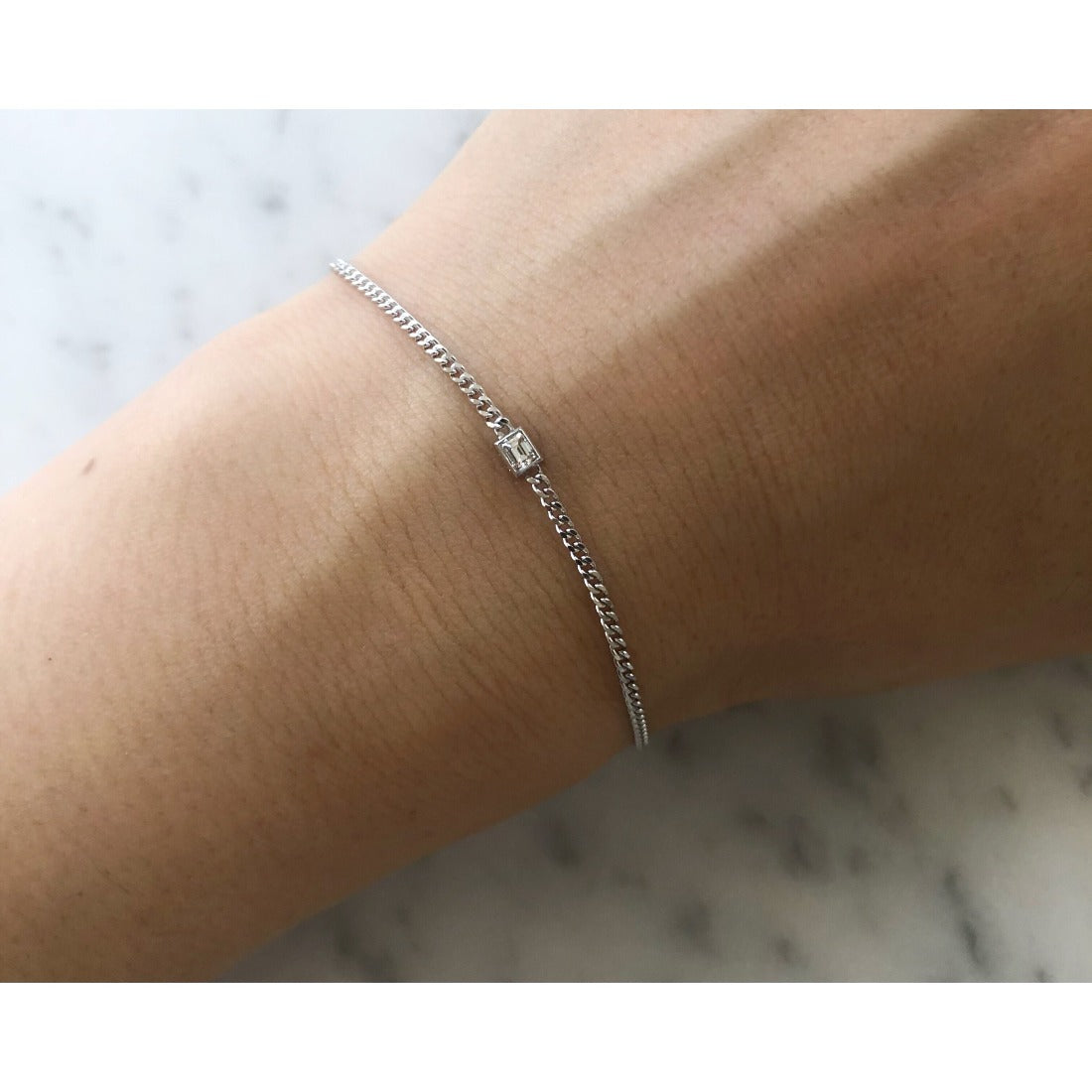 18K ホワイトゴールド Curb Chain カーブチェーン Bracelet ブレスレット Diamond ダイア 着用