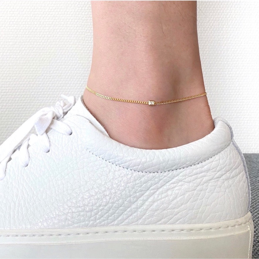 18K イエローゴールド Curb Chain カーブチェーン Anklet アンクレット Diamond ダイア 着用
