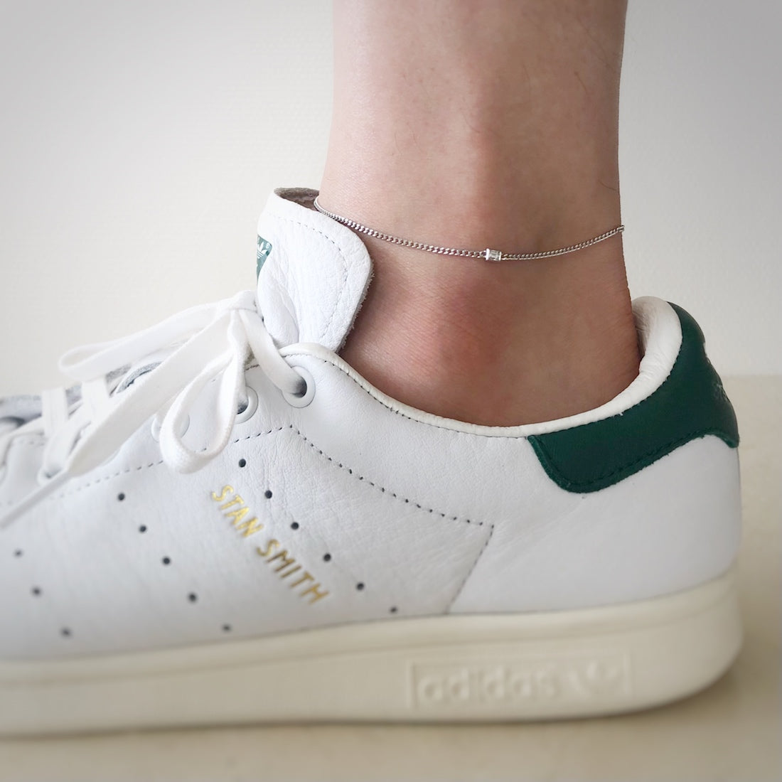 18K ホワイトゴールド Curb Chain カーブチェーン Anklet アンクレット Diamond ダイア 着用