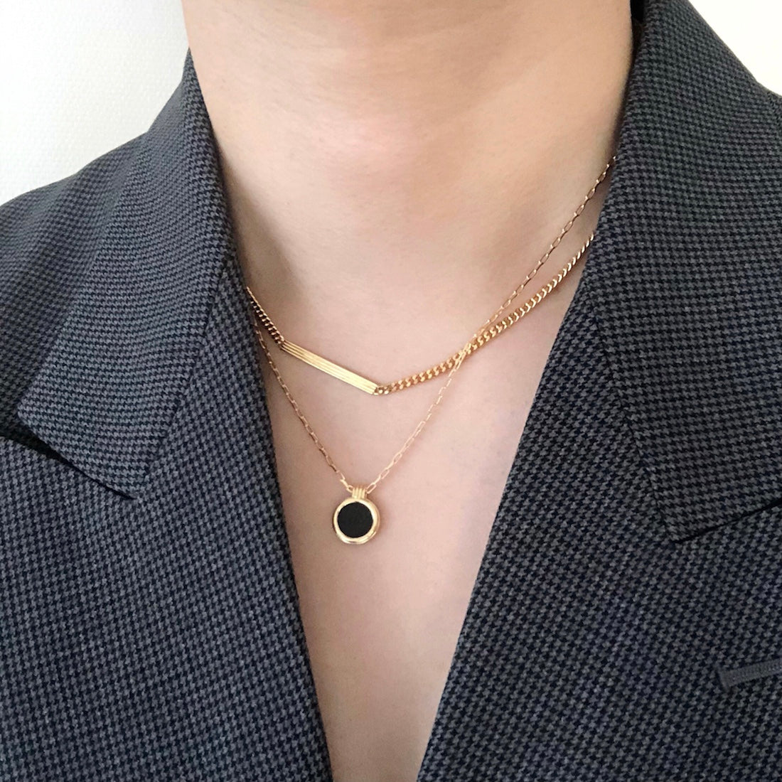 K18 ネックレス Necklace ペンダントネックレス Pendant Necklace オニキス Onyx 着用