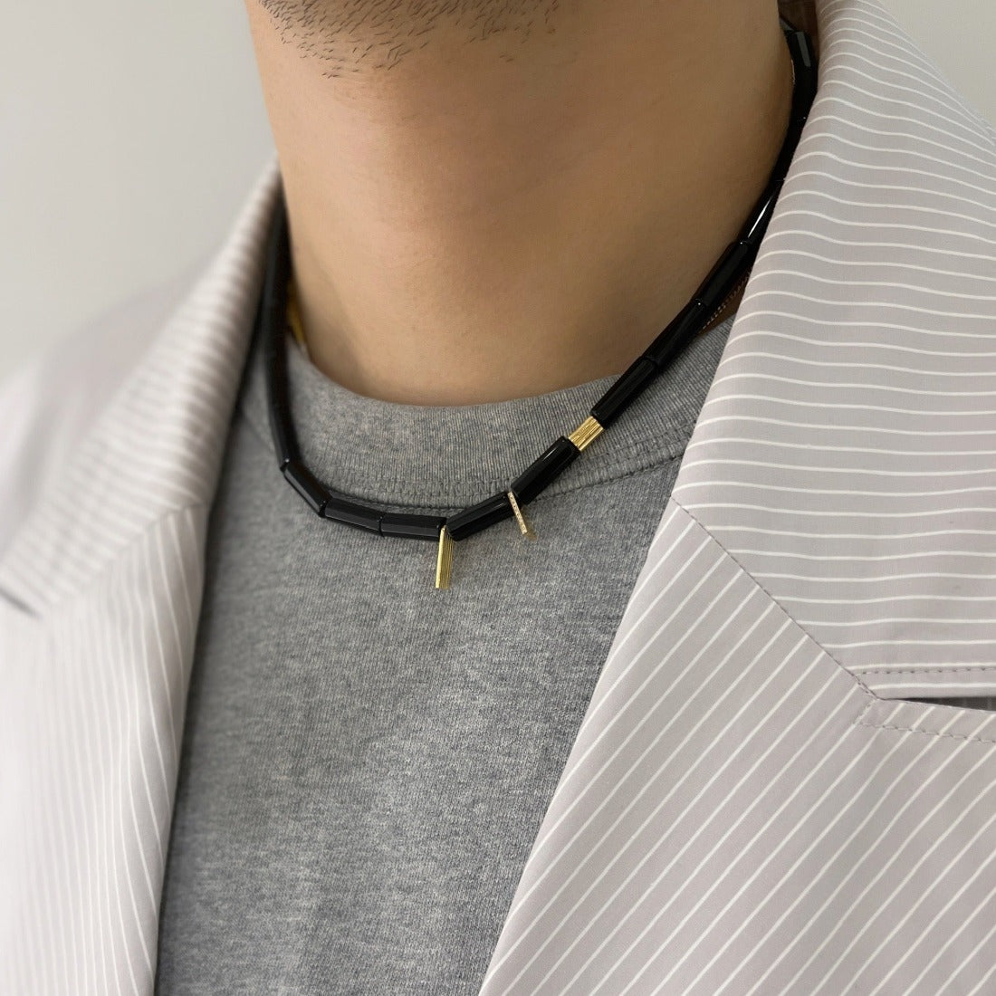 K18 Necklace Onyx 天然石ネックレス オニキス ダイア 着用