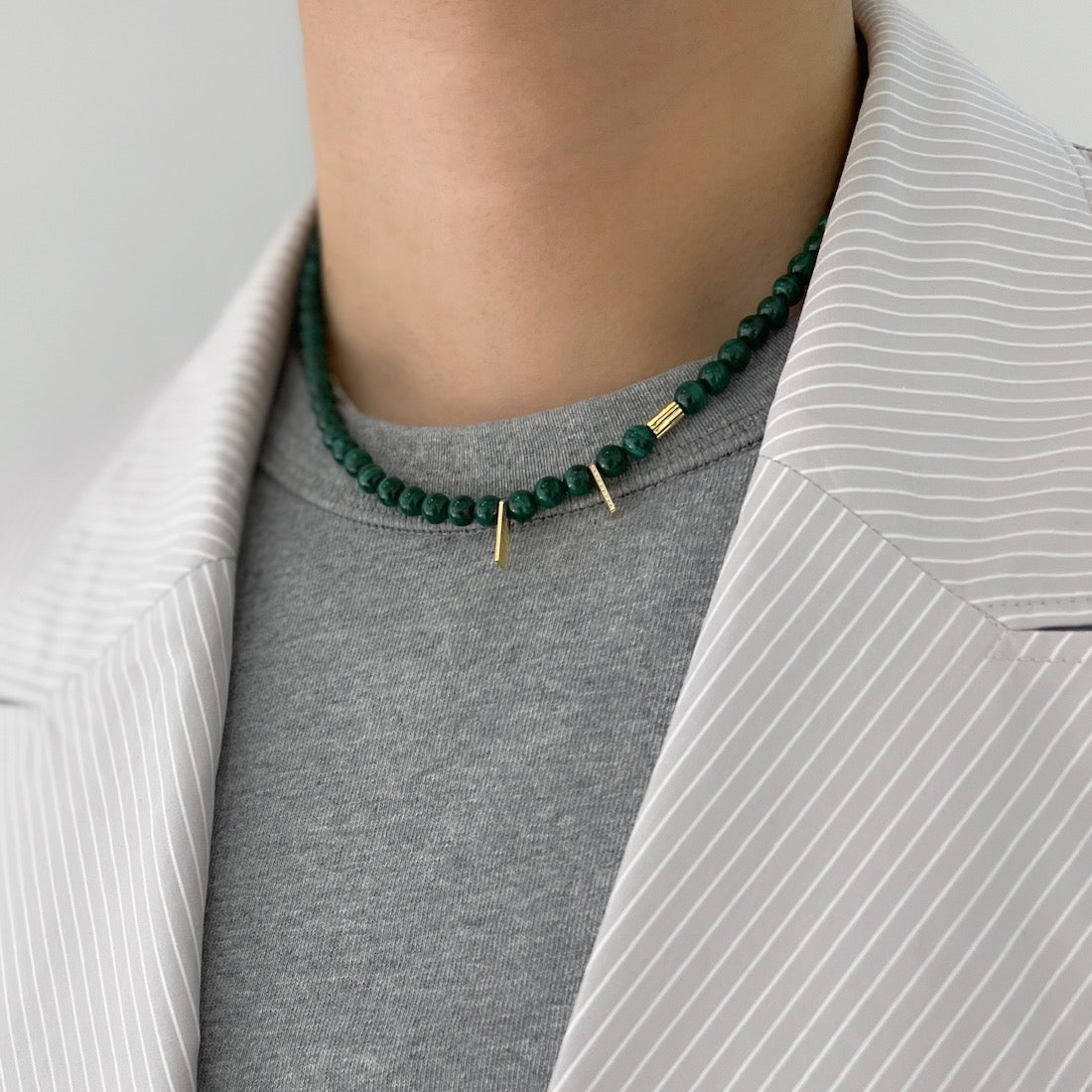 18K Malachite Necklace マラカイト ネックレス ダイア 着用