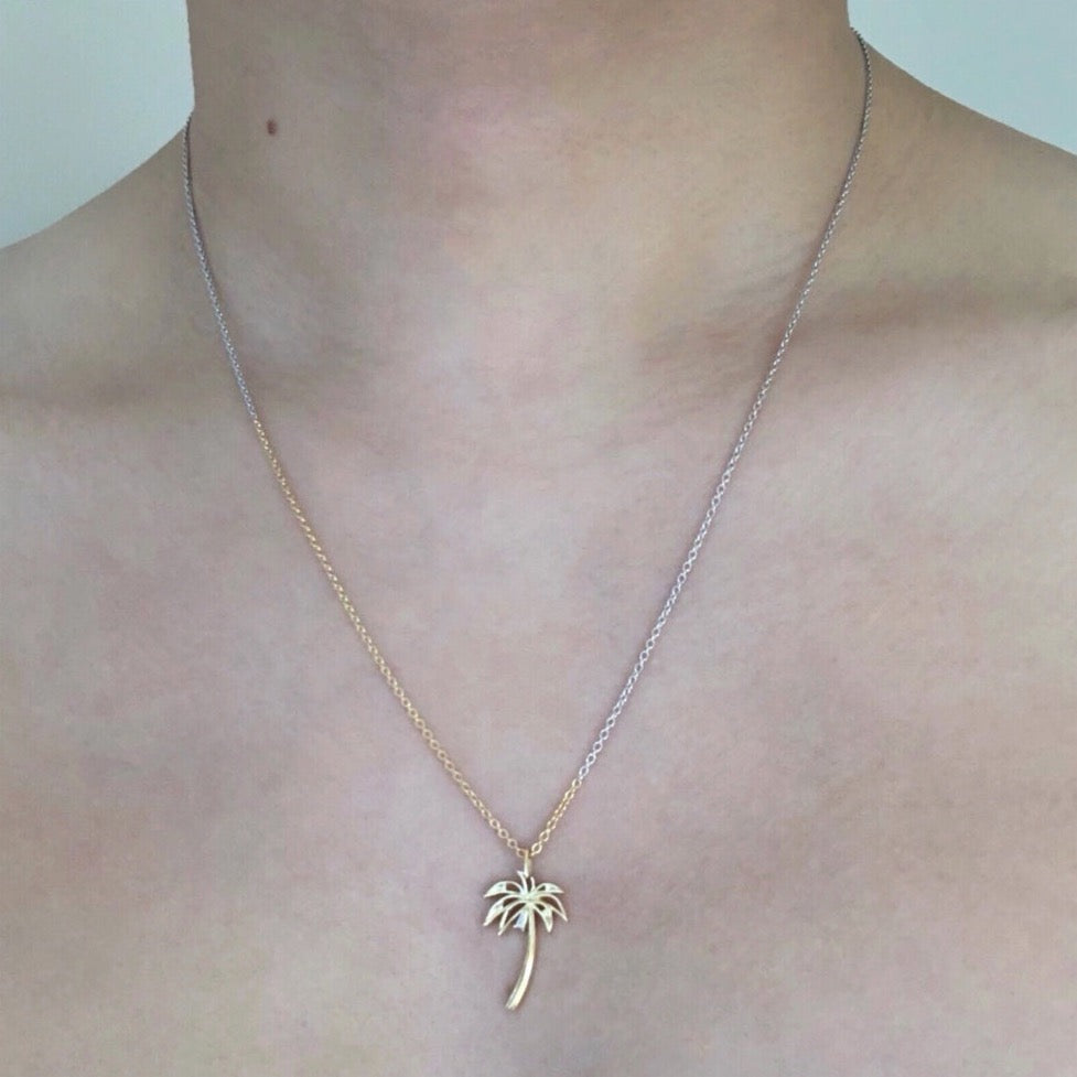 18K Palm Tree パームツリー Necklace ネックレス diamond ダイアモンド combination コンビネーション 着用写真