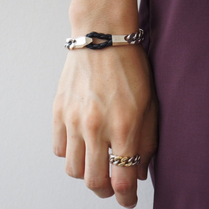 Silver シルバー925 Bracelet ブレスレットCow Leather 牛革 着用