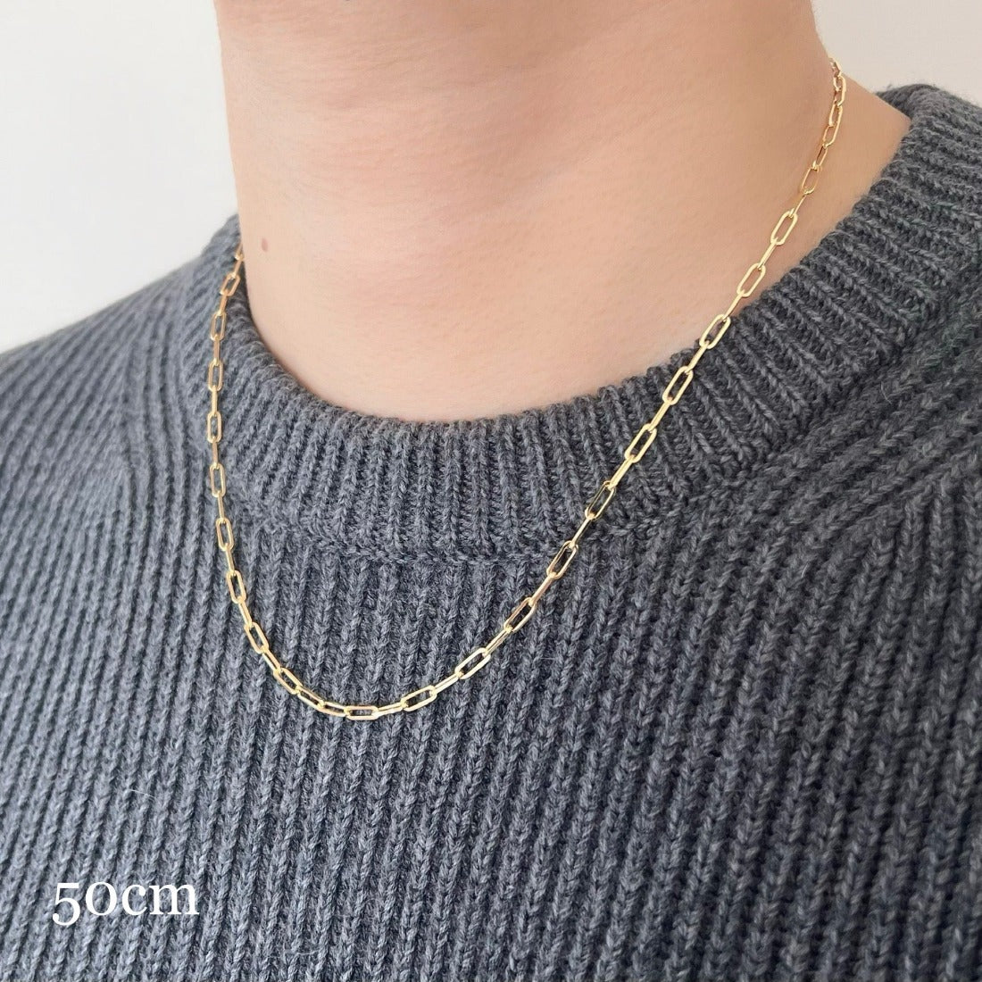 18K Necklace ネックレス Long Link Chain ロングリンクチェーン イエローゴールド 50cm 着用