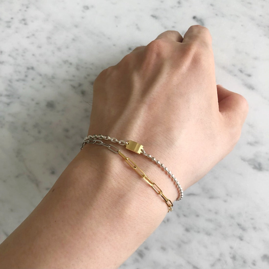 Silver 18K Tag Chain Bracelet タグチェーン ブレスレット コーディネート