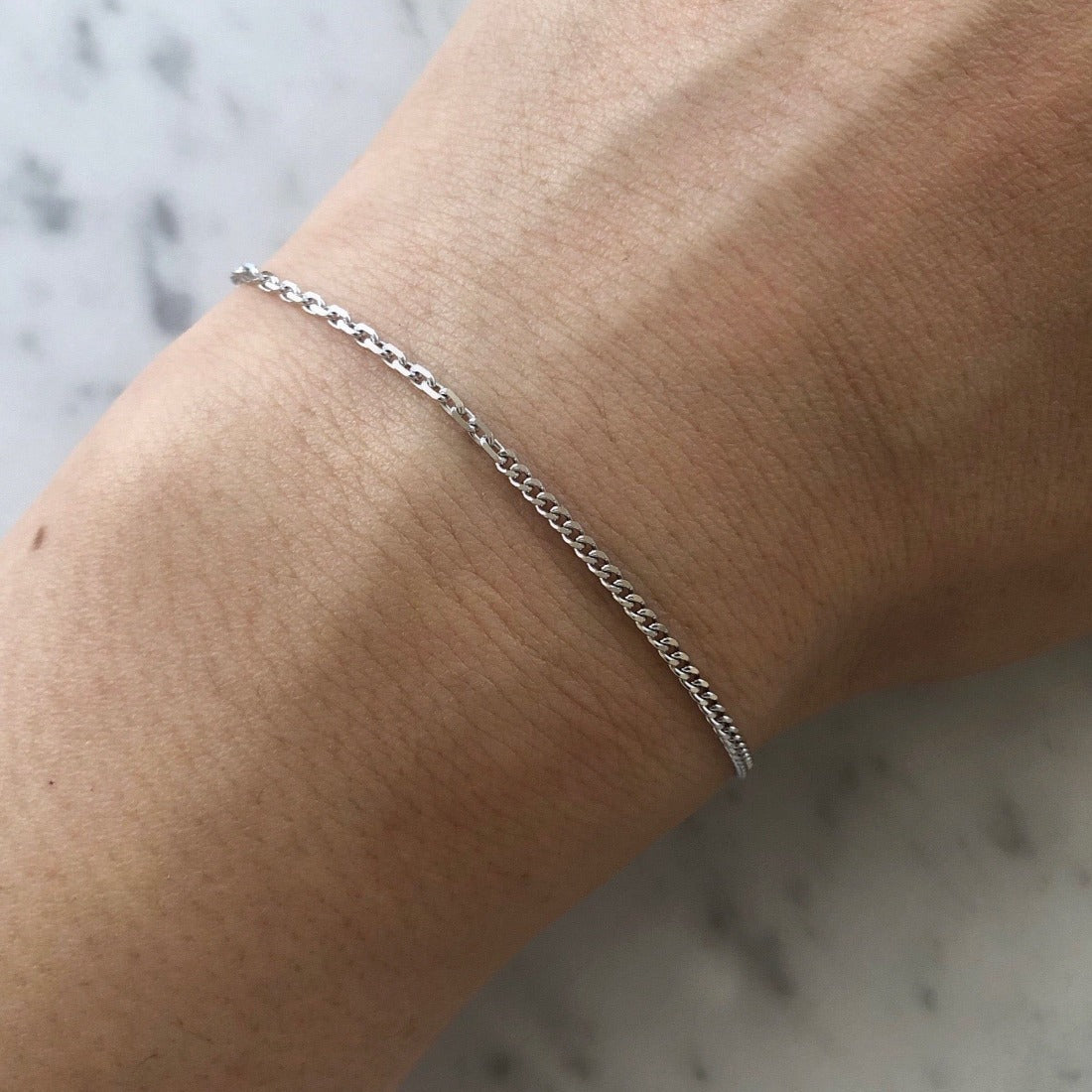 18K Mixed Chain Bracelet ブレスレット ホワイトゴールド 着用