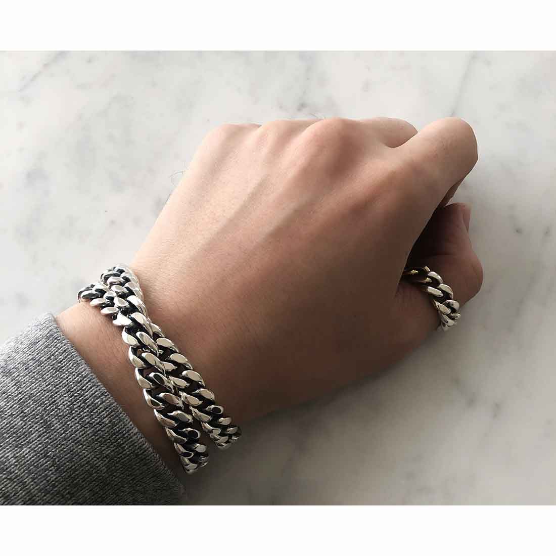 silver925　シルバー925　Bracelet　ブレスレット　Curb Chain　カーブチェーン　着用