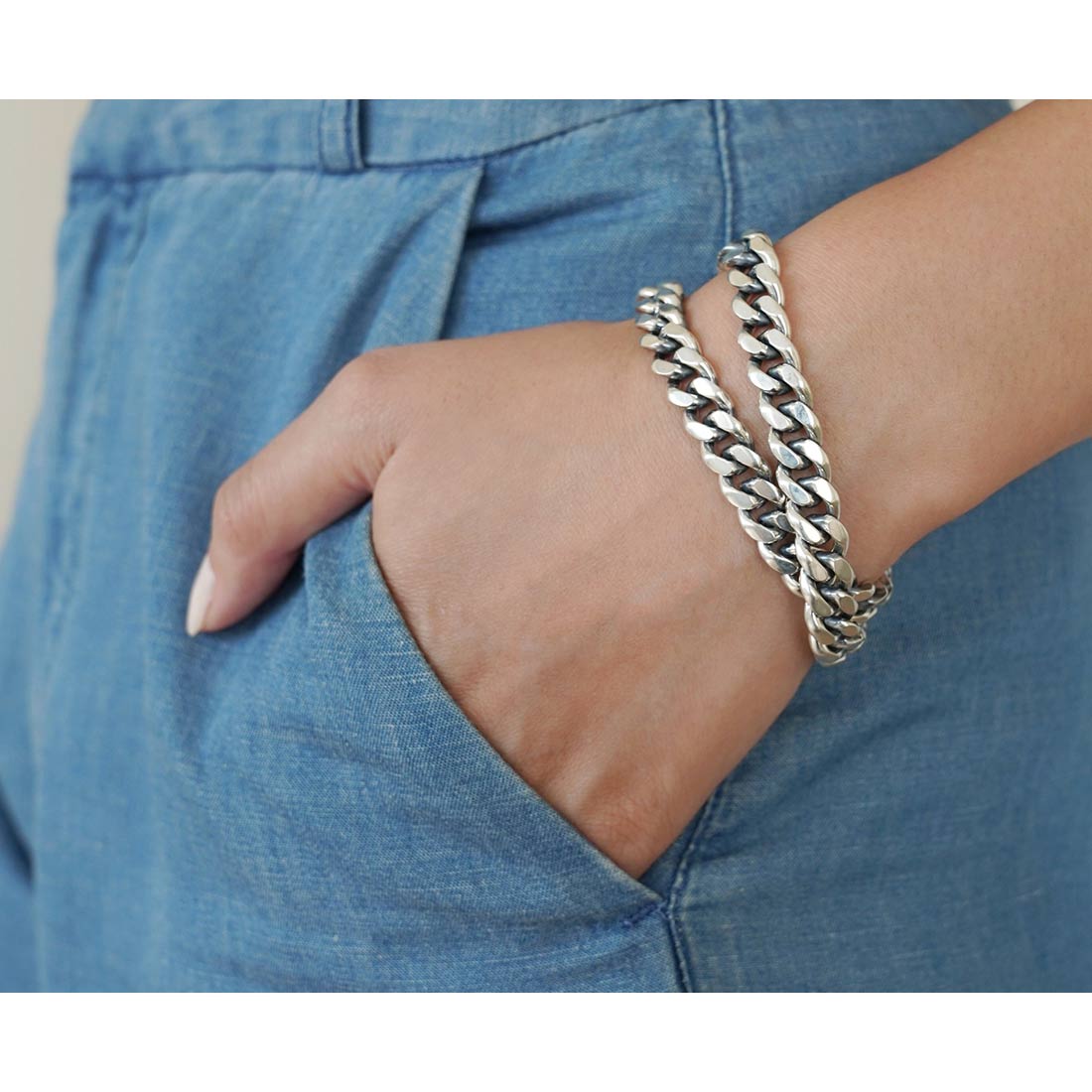 silver925　シルバー925　Bracelet　ブレスレット　Curb Chain　カーブチェーン　着用