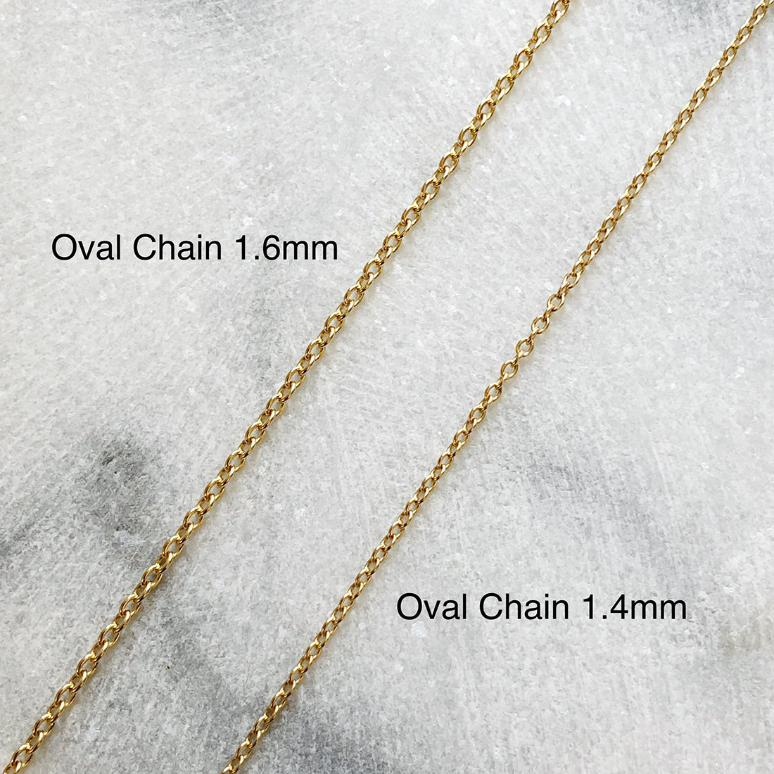 18K　Oval Chain　オーバルチェーン　　Necklace　ネックレス　1.4mm　太さ比較