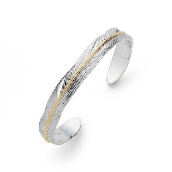 silver925　シルバー９２５　18K　イエローゴールド　Combination　コンビネーション　Bangle　バングル　Feather　フェザー