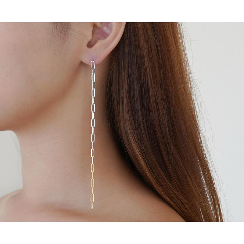 18K　Earring　片耳ピアス　Long Link Chain　ロングリンクチェーン　ロングサイズ　combination　コンビネーション　着用