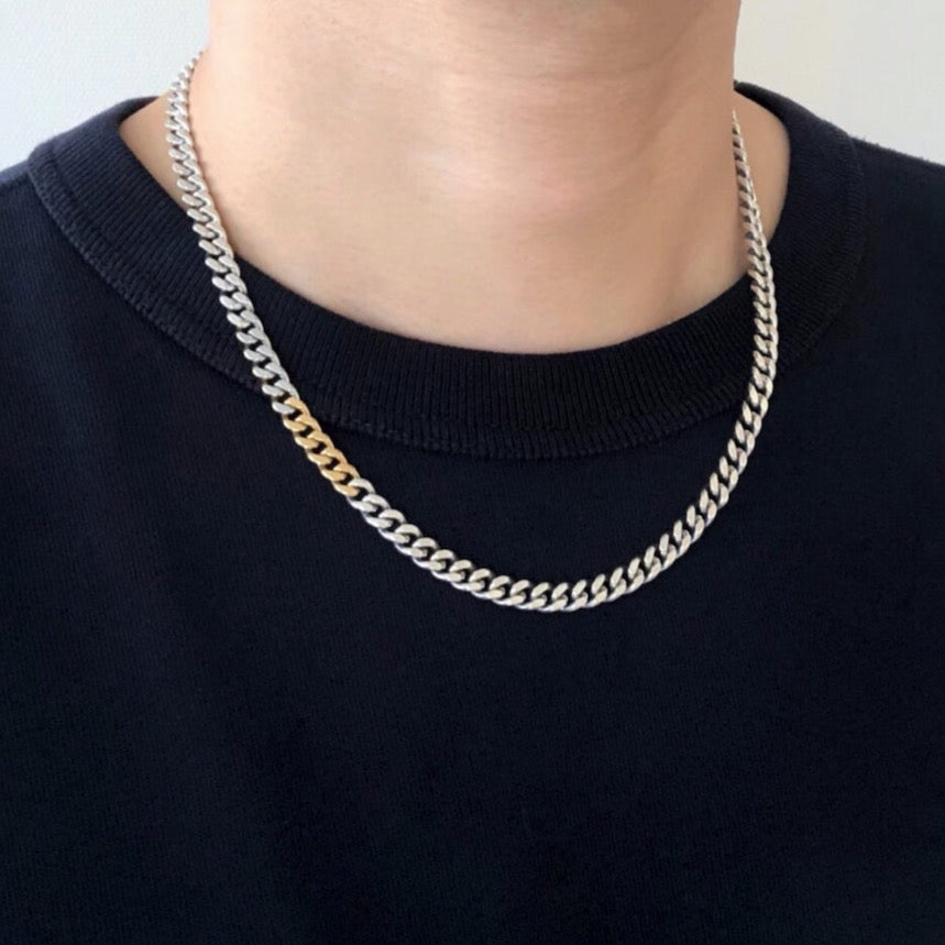 silver925　シルバー　18K　Necklace　ネックレス　Curb Chain　カーブチェーン　着用