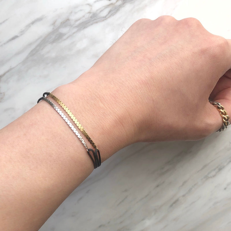 K18　イエローゴールド　Cord Bracelet　コードブレスレット　着用