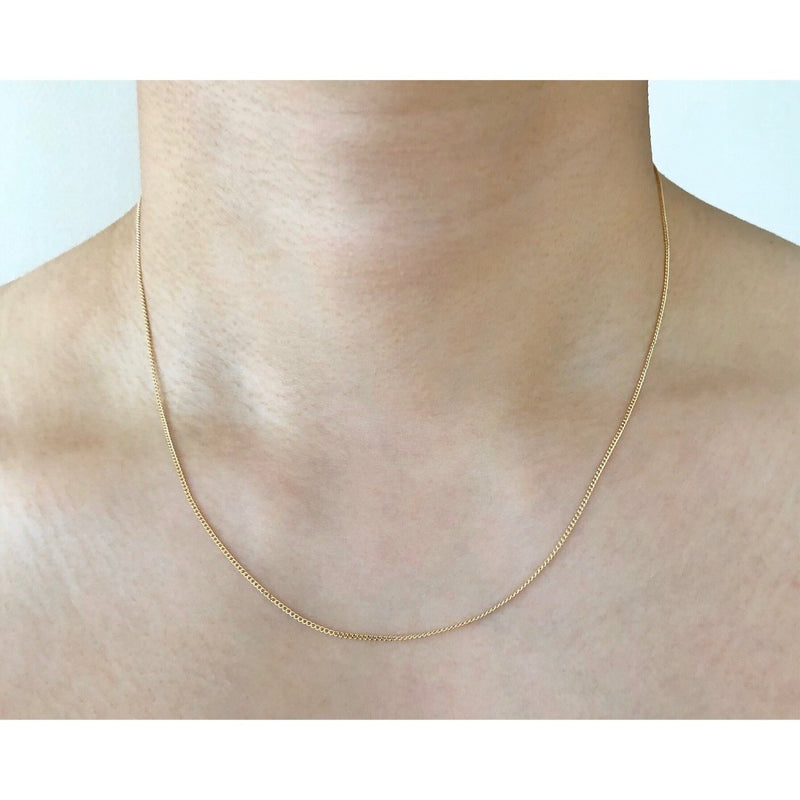 18K　ホワイトゴールド　Curb Chain　カーブチェーン　Necklace　ネックレス　着用　50cm